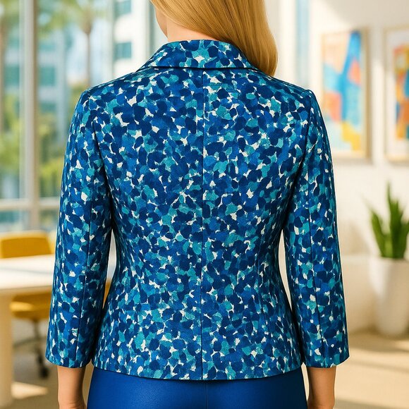 Vintage 1990s Le Suit Blazer – Blue Abstract Floral Print – Size 14 - Picture 4 of 6